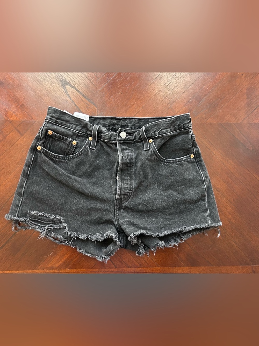 Levi's 501 Black Distressed Cutoff Denim Shorts size 29